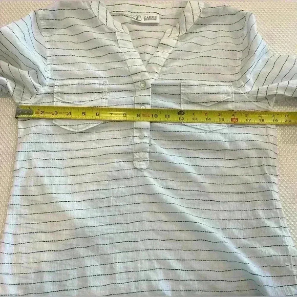 CARVE Design Organic cotton long sleeved Medium White & Gray Striped Tunic - Picture 4 of 6